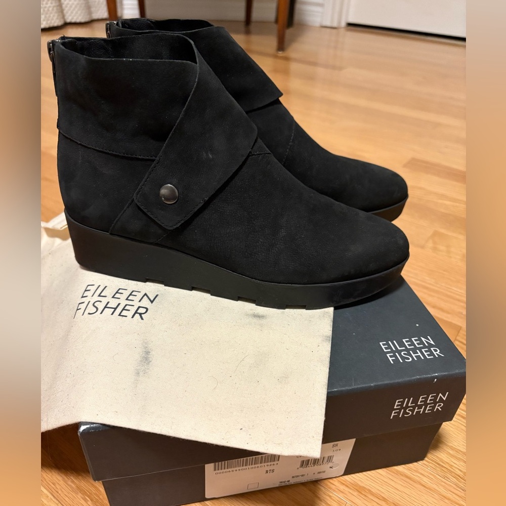 Eileen Fisher Black Suede Boots Booties Size 7